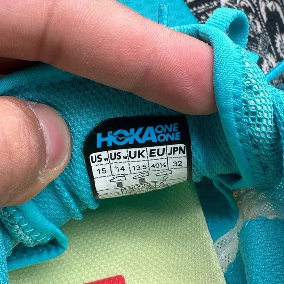 Hoka One One Rocket X Blue Green White Racing Running Shoes Men's Size 14