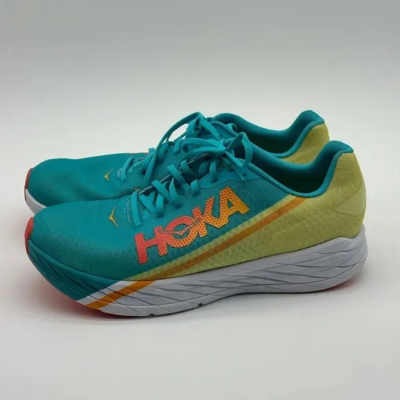 Hoka One One Rocket X Blue Green White Racing Running Shoes Men's Size 14