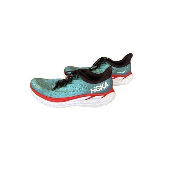 HOKA One One Men's Teal Lace Up Round Toe Clifton 8 Running Shoes Size 9.5D