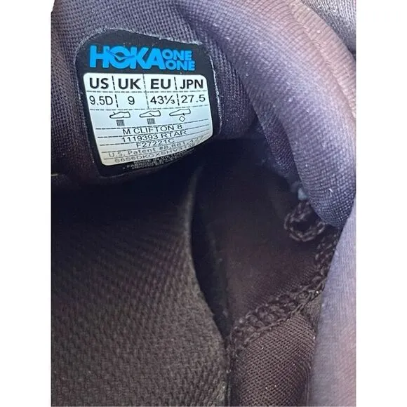 HOKA One One Men's Teal Lace Up Round Toe Clifton 8 Running Shoes Size 9.5D