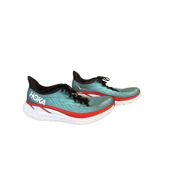 HOKA One One Men's Teal Lace Up Round Toe Clifton 8 Running Shoes Size 9.5D