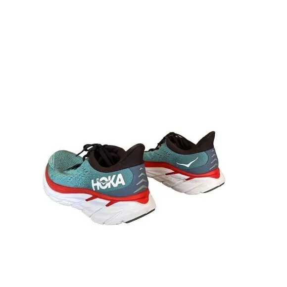 HOKA One One Men's Teal Lace Up Round Toe Clifton 8 Running Shoes Size 9.5D
