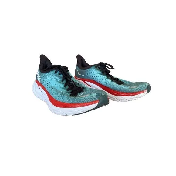 HOKA One One Men's Teal Lace Up Round Toe Clifton 8 Running Shoes Size 9.5D