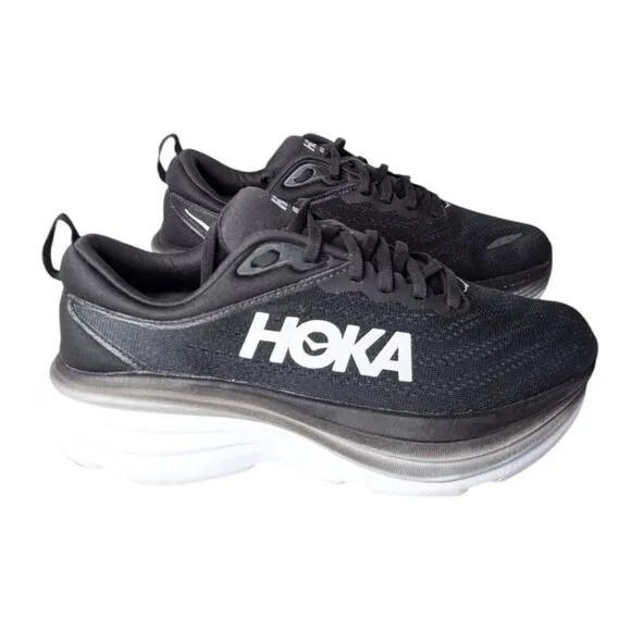 HOKA ONE ONE Bondi 8 &quot;Black/White&quot; Running Shoes Size 7.5D (Wide)