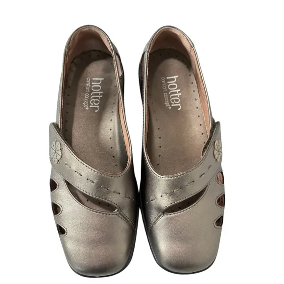 Hotter Bliss Mary Jane Gold Metallic Leather Comfort Loafers Womens Shoe Sz 6.5
