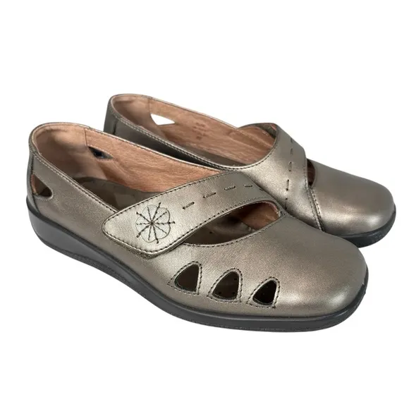 Hotter Bliss Mary Jane Gold Metallic Leather Comfort Loafers Womens Shoe Sz 6.5