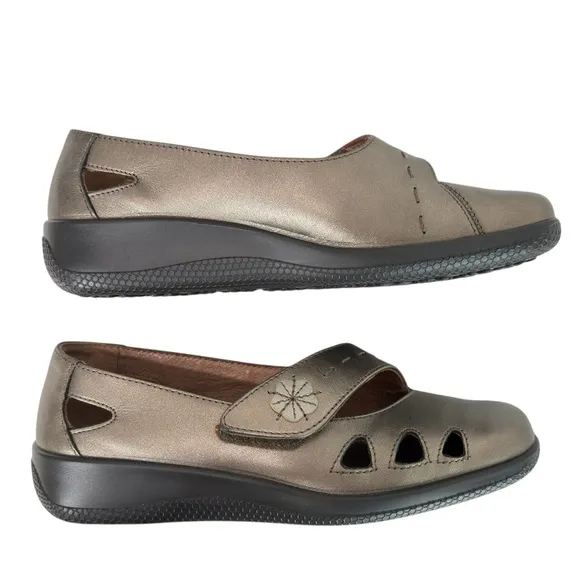 Hotter Bliss Mary Jane Gold Metallic Leather Comfort Loafers Womens Shoe Sz 6.5