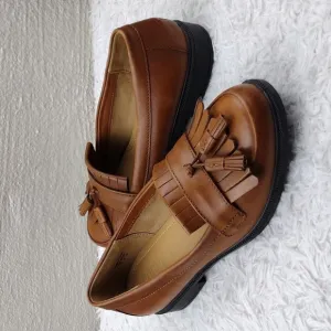hotter Comfort Concept Hamlet Cognac Feather Tassel Leather Slip On Loafer Shoe