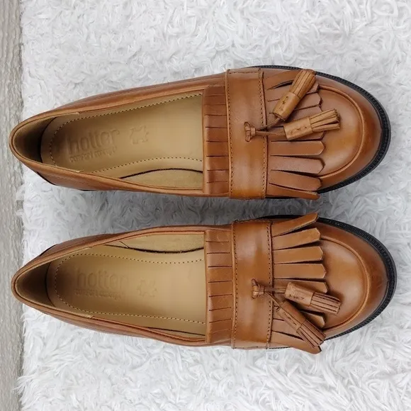 hotter Comfort Concept Hamlet Cognac Feather Tassel Leather Slip On Loafer Shoe