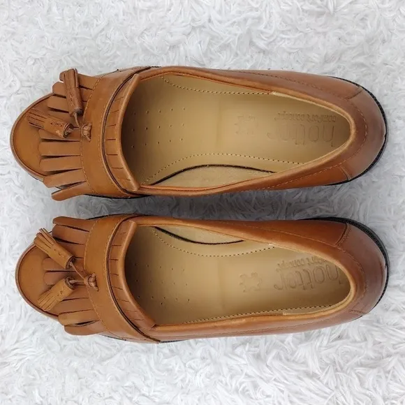 hotter Comfort Concept Hamlet Cognac Feather Tassel Leather Slip On Loafer Shoe