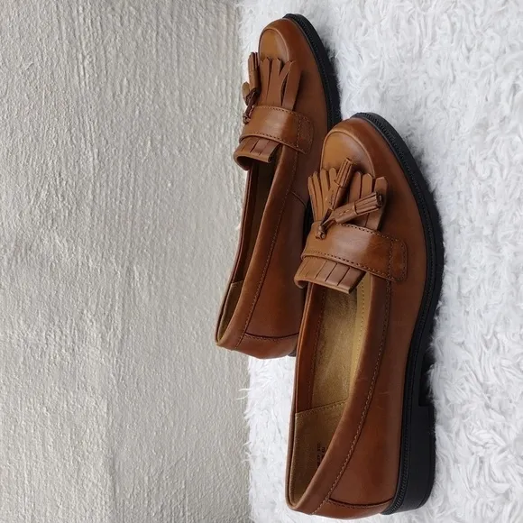 hotter Comfort Concept Hamlet Cognac Feather Tassel Leather Slip On Loafer Shoe