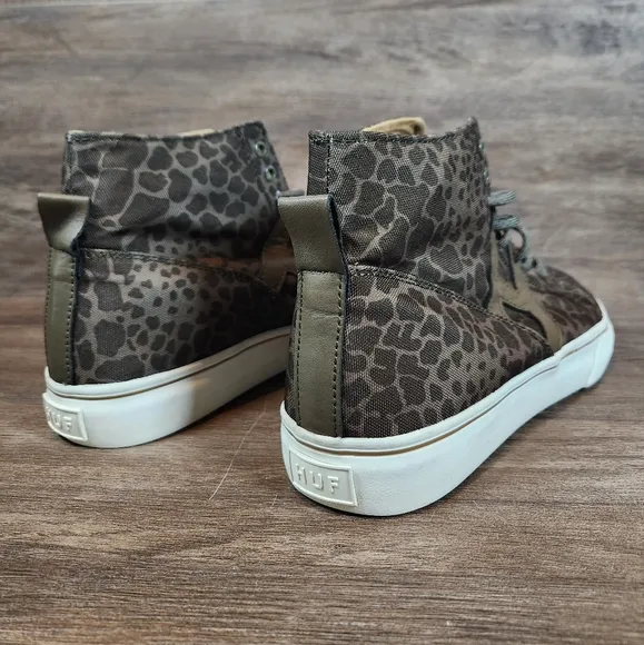 Huf Hupper Shoes High Top Olive Green Shell Shock Skate Sneakers Mens Sz 8.5