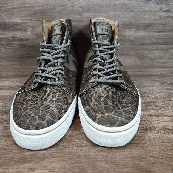 Huf Hupper Shoes High Top Olive Green Shell Shock Skate Sneakers Mens Sz 8.5