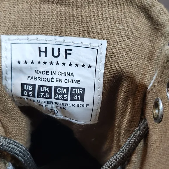 Huf Hupper Shoes High Top Olive Green Shell Shock Skate Sneakers Mens Sz 8.5