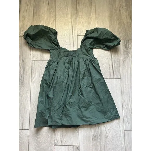 Hyacinth House Dress Womens Small Emerald Puff Sleeve Tuckernuck Sasha Babydoll
