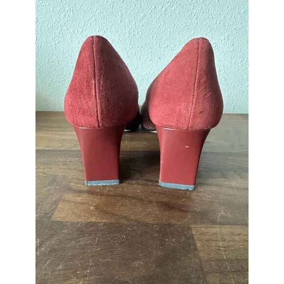 J Renee Leather Devita Shoes Womens Size 7 Square Toe Burgundy Patchwork Maroon