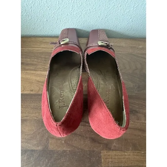 J Renee Leather Devita Shoes Womens Size 7 Square Toe Burgundy Patchwork Maroon