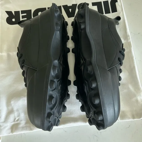 Jil Sander Low Top Sneakers Leather Lace-Up Cleats, Black, NEW Size EU41 / US8