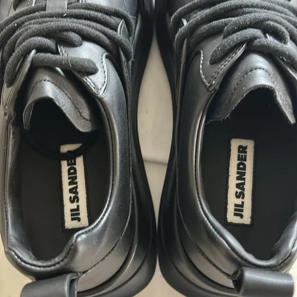 Jil Sander Low Top Sneakers Leather Lace-Up Cleats, Black, NEW Size EU41 / US8