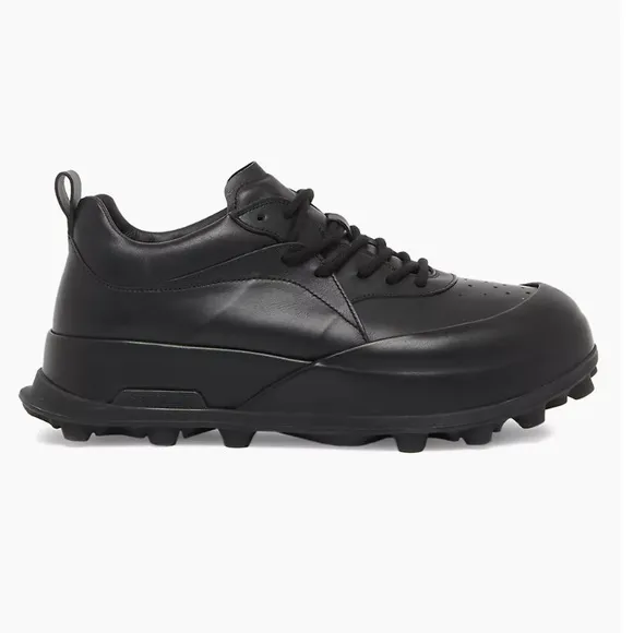 Jil Sander Low Top Sneakers Leather Lace-Up Cleats, Black, NEW Size EU41 / US8