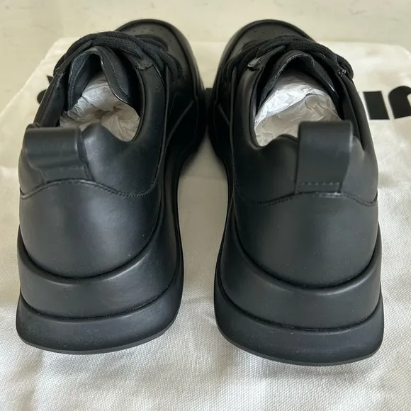 Jil Sander Low Top Sneakers Leather Lace-Up Cleats, Black, NEW Size EU41 / US8