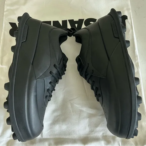 Jil Sander Low Top Sneakers Leather Lace-Up Cleats, Black, NEW Size EU41 / US8