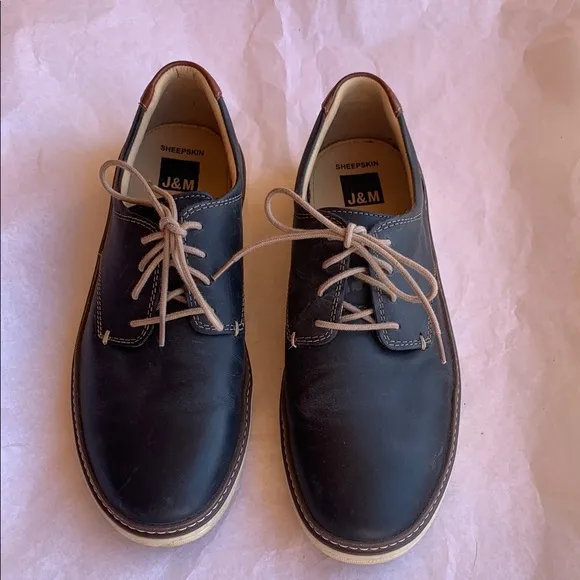 Johnson &amp; Murphy McGuffey Plain Toe Dark Navy Blue Leather Shoes Size 8.5