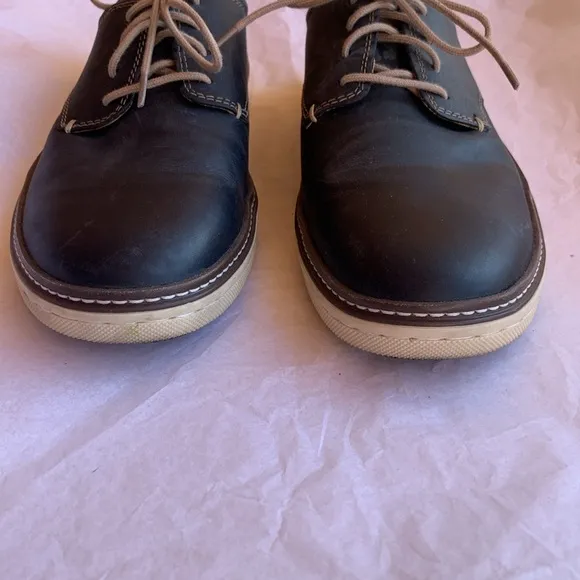 Johnson &amp; Murphy McGuffey Plain Toe Dark Navy Blue Leather Shoes Size 8.5