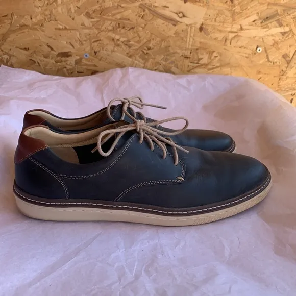 Johnson &amp; Murphy McGuffey Plain Toe Dark Navy Blue Leather Shoes Size 8.5