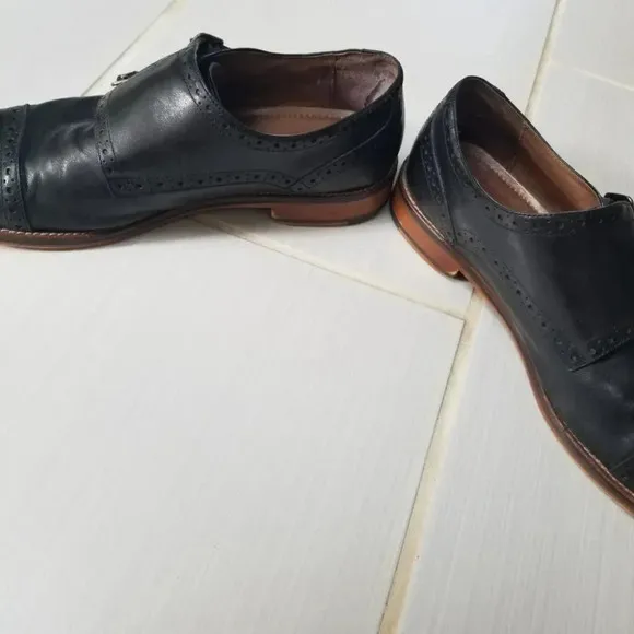 Johnston &amp; Murphy Conard Double Monk Strap Black Oxford Dress Shoes 10.5