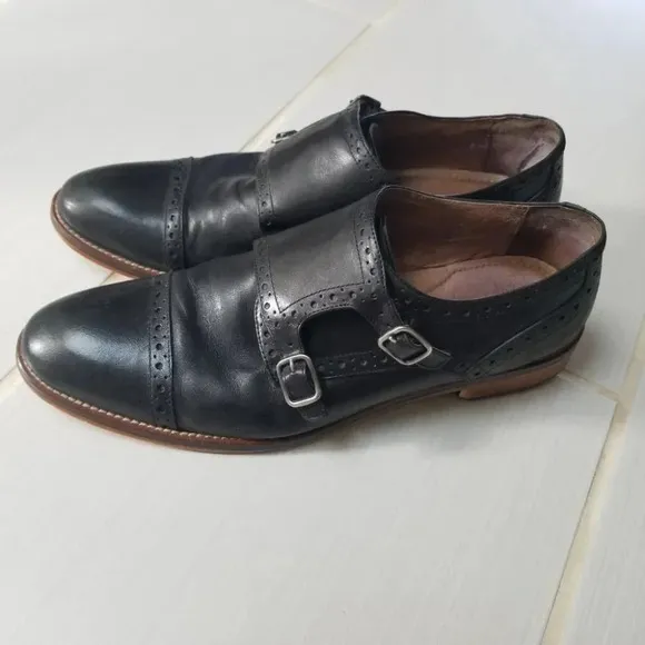 Johnston &amp; Murphy Conard Double Monk Strap Black Oxford Dress Shoes 10.5