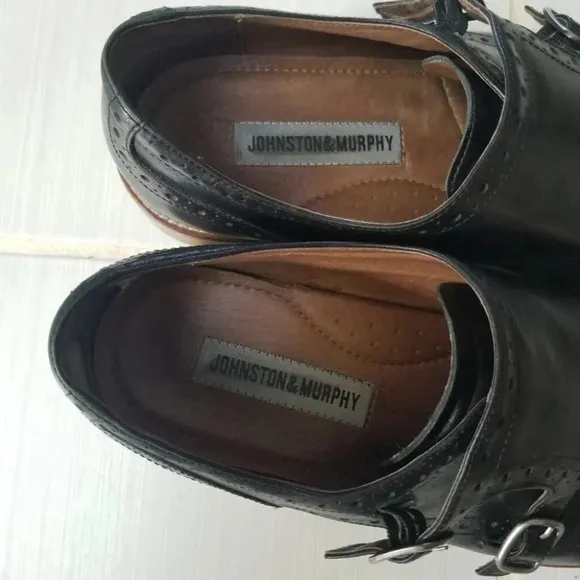 Johnston &amp; Murphy Conard Double Monk Strap Black Oxford Dress Shoes 10.5