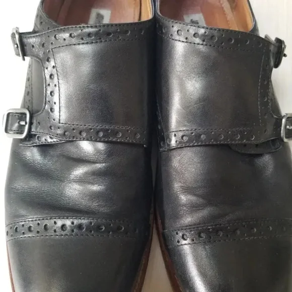 Johnston &amp; Murphy Conard Double Monk Strap Black Oxford Dress Shoes 10.5