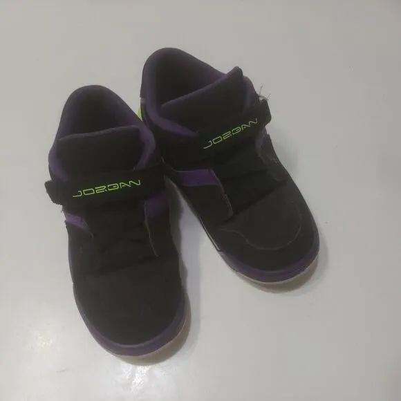 Jordan Shoes Boys 10c Hook and Loop High Top Black Jump Man Purple Green Sneaker