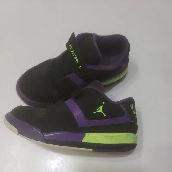 Jordan Shoes Boys 10c Hook and Loop High Top Black Jump Man Purple Green Sneaker