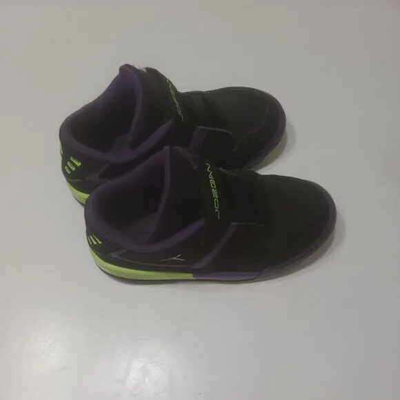 Jordan Shoes Boys 10c Hook and Loop High Top Black Jump Man Purple Green Sneaker