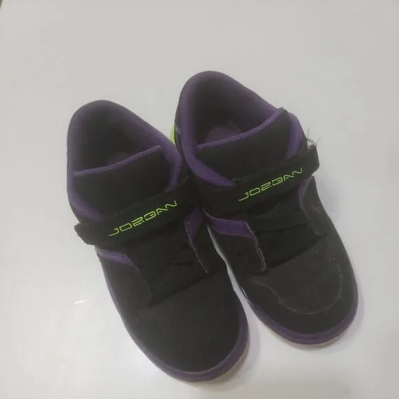 Jordan Shoes Boys 10c Hook and Loop High Top Black Jump Man Purple Green Sneaker