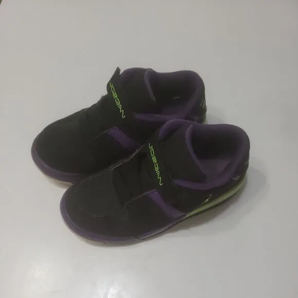 Jordan Shoes Boys 10c Hook and Loop High Top Black Jump Man Purple Green Sneaker