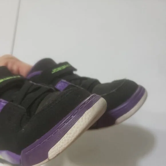 Jordan Shoes Boys 10c Hook and Loop High Top Black Jump Man Purple Green Sneaker