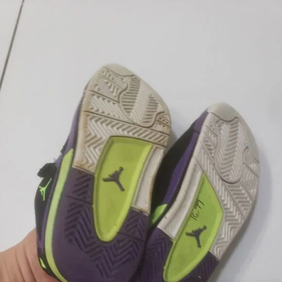 Jordan Shoes Boys 10c Hook and Loop High Top Black Jump Man Purple Green Sneaker