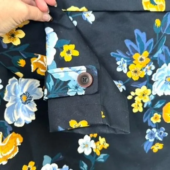 JOULES Right as Rain Floral Waterproof Jacket Blue/Yellow US 4 100% Cotton Outer