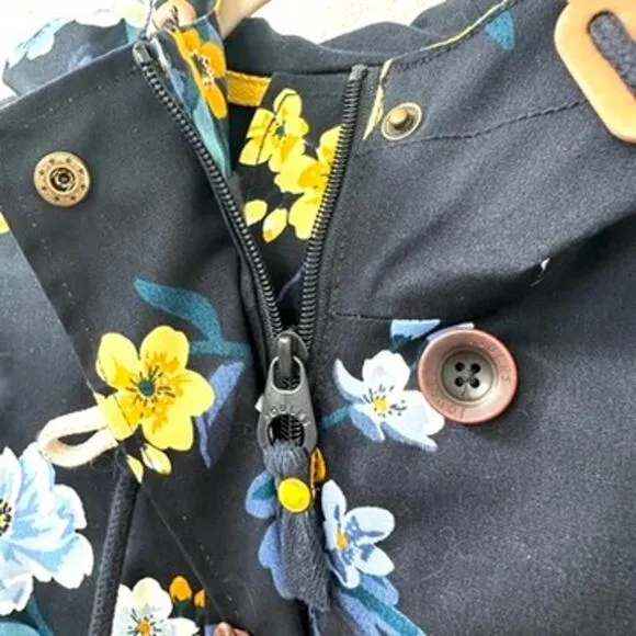 JOULES Right as Rain Floral Waterproof Jacket Blue/Yellow US 4 100% Cotton Outer