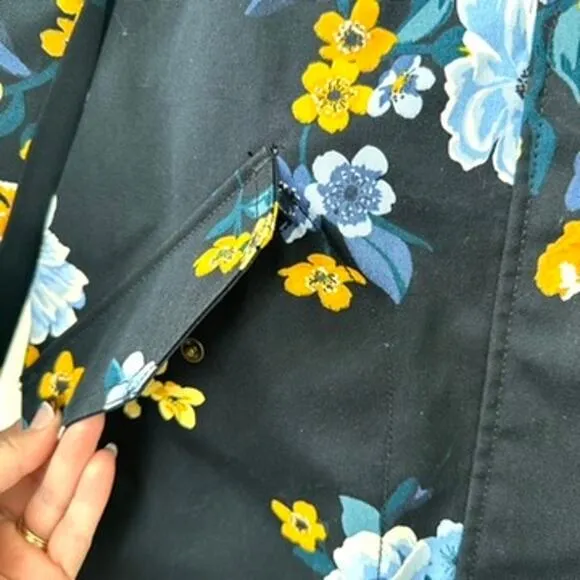 JOULES Right as Rain Floral Waterproof Jacket Blue/Yellow US 4 100% Cotton Outer