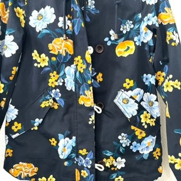 JOULES Right as Rain Floral Waterproof Jacket Blue/Yellow US 4 100% Cotton Outer