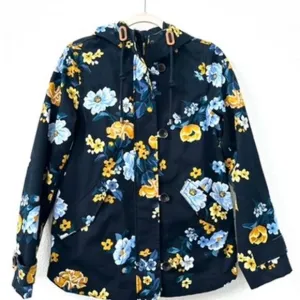 JOULES Right as Rain Floral Waterproof Jacket Blue/Yellow US 4 100% Cotton Outer