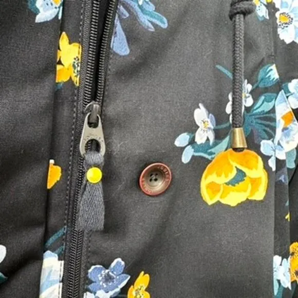 JOULES Right as Rain Floral Waterproof Jacket Blue/Yellow US 4 100% Cotton Outer