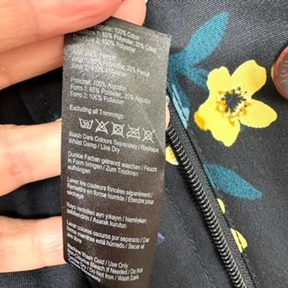 JOULES Right as Rain Floral Waterproof Jacket Blue/Yellow US 4 100% Cotton Outer
