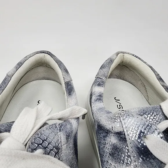 J/Slides Sneaker Women 9.5M Lucki Silver Metallic Snake Leather Comfort Studded