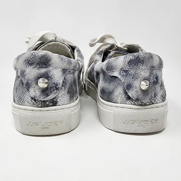 J/Slides Sneaker Women 9.5M Lucki Silver Metallic Snake Leather Comfort Studded