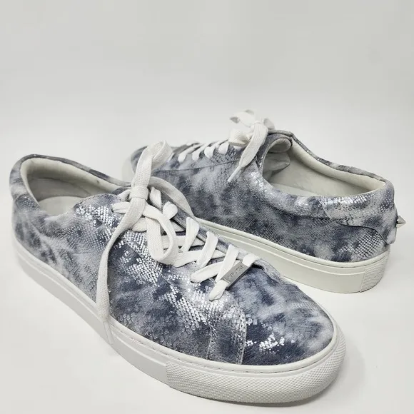 J/Slides Sneaker Women 9.5M Lucki Silver Metallic Snake Leather Comfort Studded
